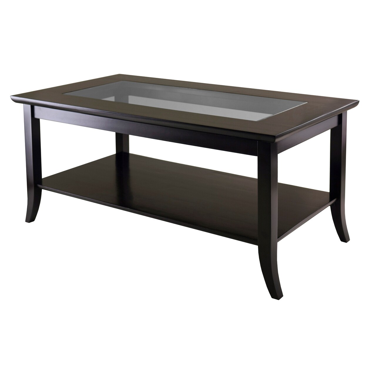 Contemporary Home Living 40" Dark Espresso Elegant Genoa Rectangular Coffee Table with Glass Top and Shelf